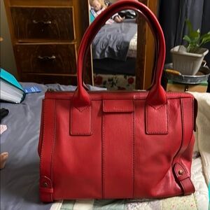 Fossil Red Leather Tote Bag